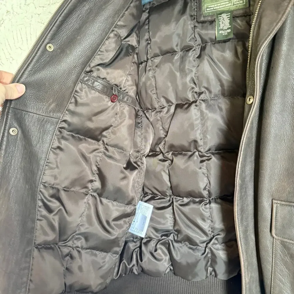 Vintage Eddie Bauer Lambskin Leather Goose Down Bomber Jacket with Plush Collar - Picture 6 of 16